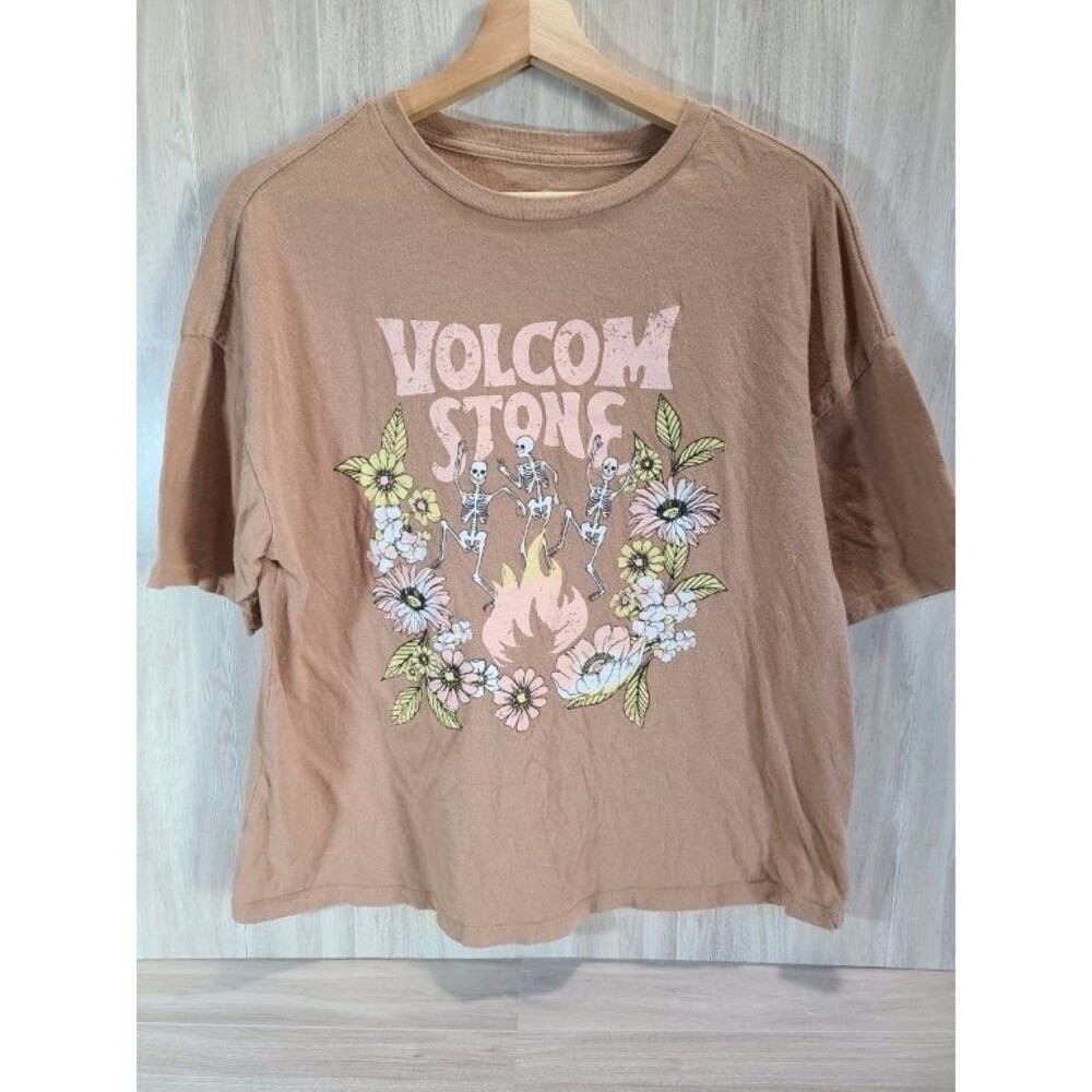 Volcom Stone Skeleton Graphic Tee XS Brown Cotton Festival Skate T-Shirt
